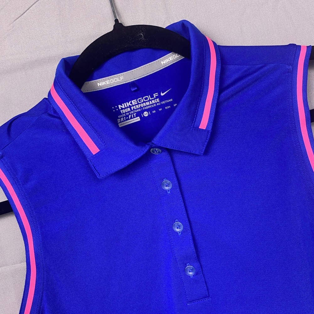 Nike Golf Tour Performance Sleeveless Polo Women XS Blue Pink Dri-FIT Athletic